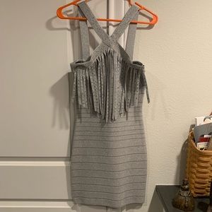 Body-con banded dress with studded fringe